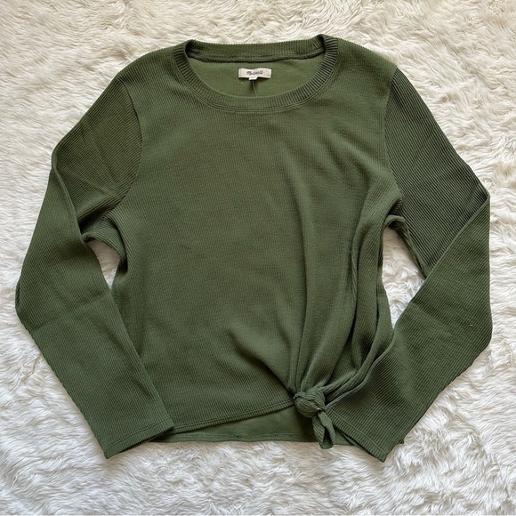 Madewell Top Elwood Knot Front Long Sleeve Jacquard Palm Tree Green XXL NWOT - Picture 3 of 13